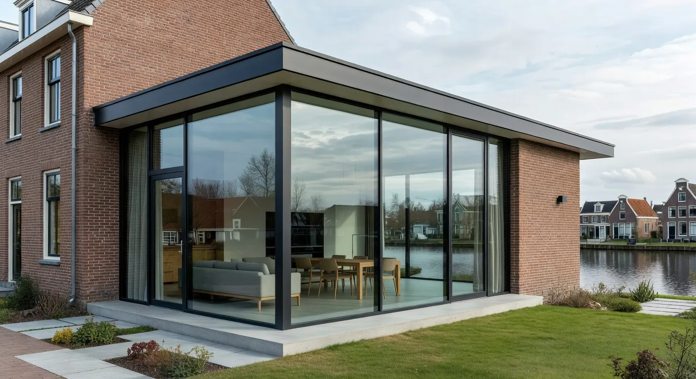 Illustratie van aanbouw met metselwerk in installatiefase