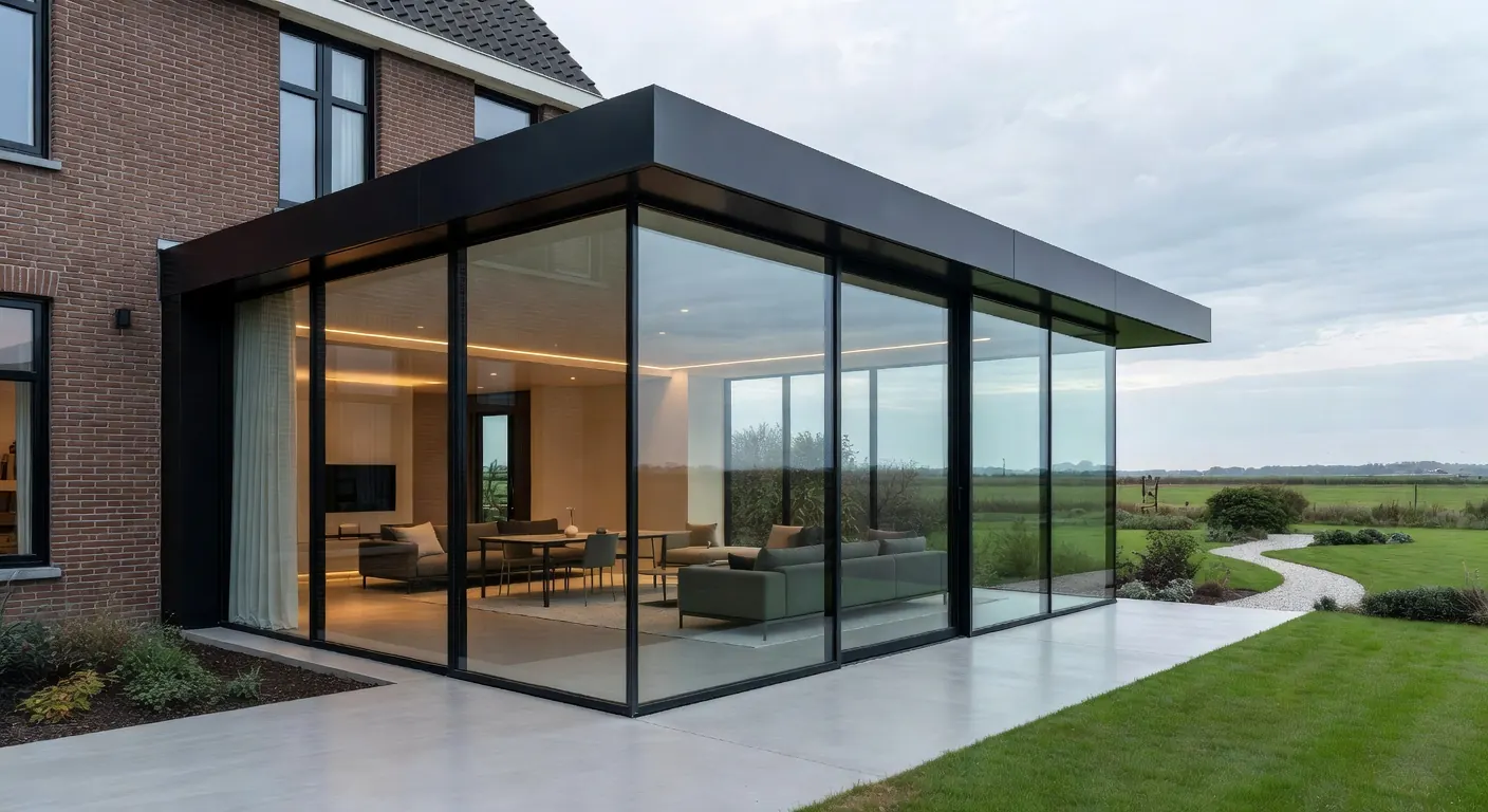 Illustratie van aanbouw met metselwerk installatie