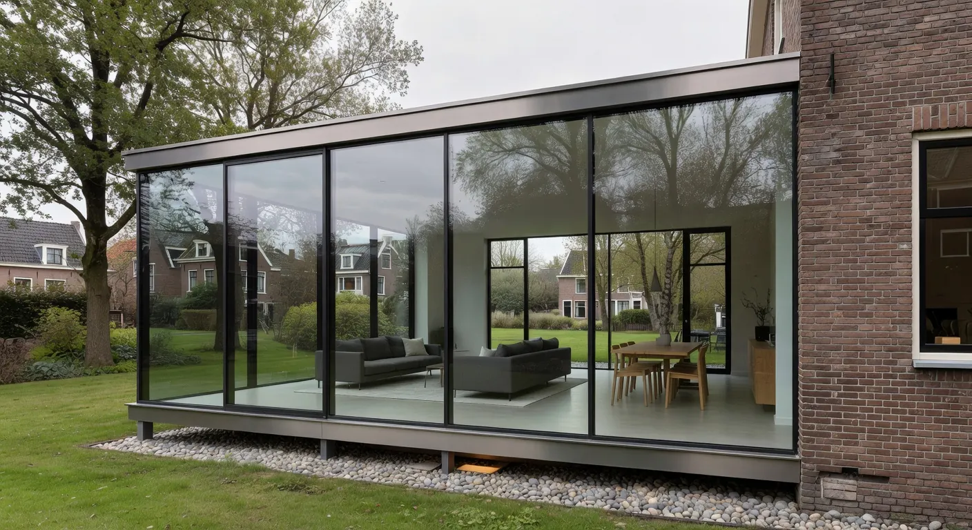 Illustratie van aanbouw met metselwerk installatie