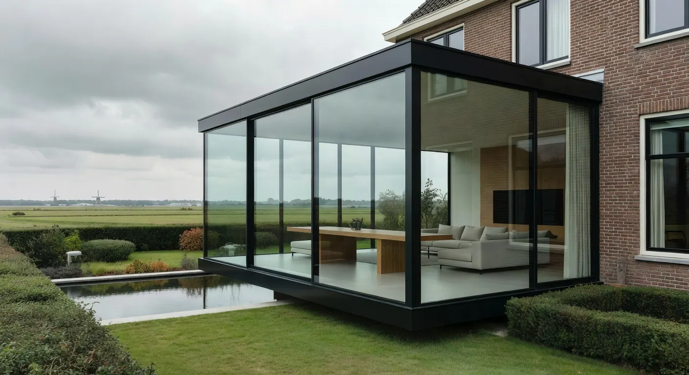 Moderne aanbouw met metselwerk in Nederland